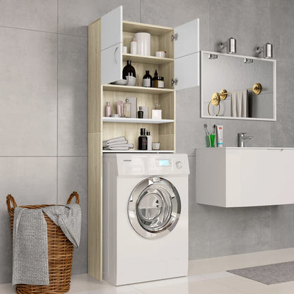 Washing Machine Cabinet White and Sonoma Oak Chipboard