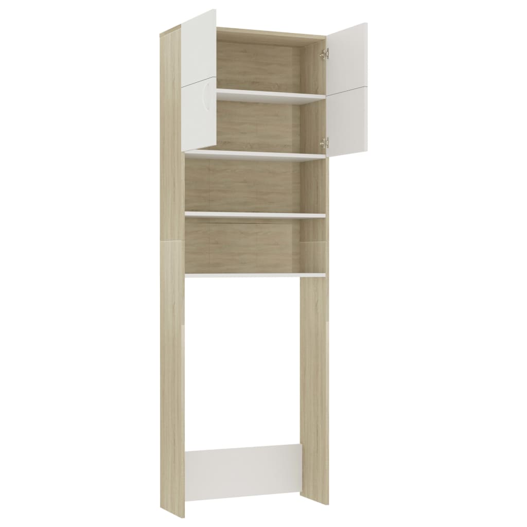 Washing Machine Cabinet White and Sonoma Oak Chipboard
