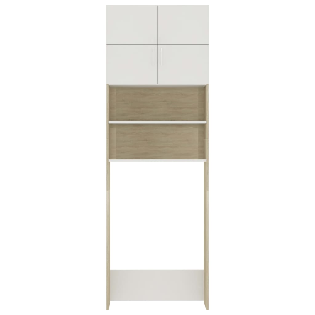 Washing Machine Cabinet White and Sonoma Oak Chipboard