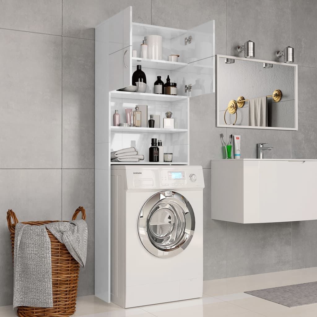 Washing Machine Cabinet High Gloss White Chipboard