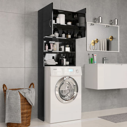Washing Machine Cabinet High Gloss Black Chipboard