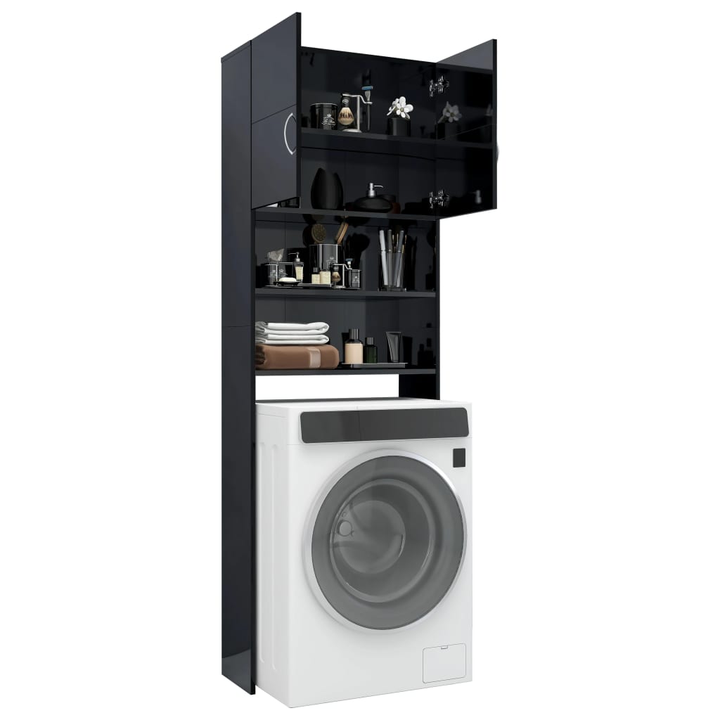 Washing Machine Cabinet High Gloss Black Chipboard