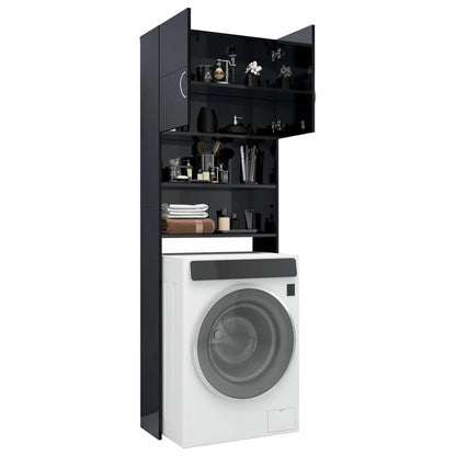 Washing Machine Cabinet High Gloss Black Chipboard