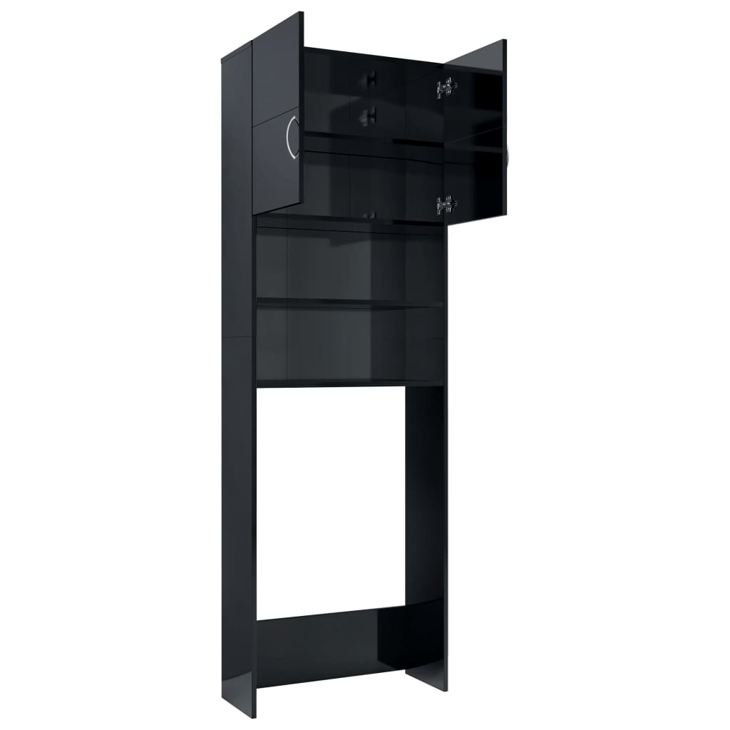 Washing Machine Cabinet High Gloss Black Chipboard