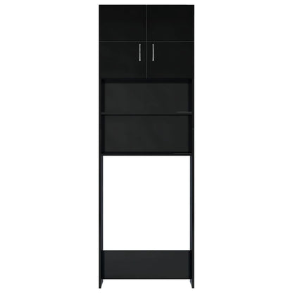 Washing Machine Cabinet High Gloss Black Chipboard