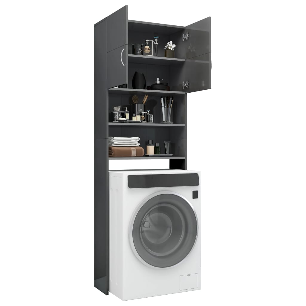 Washing Machine Cabinet High Gloss Grey Chipboard