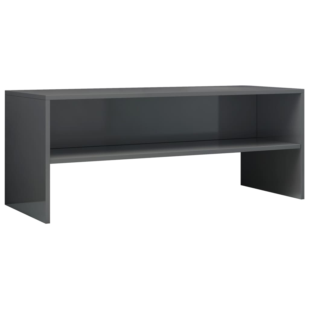 TV Cabinet High Gloss Grey Chipboard - 100×40×40cm