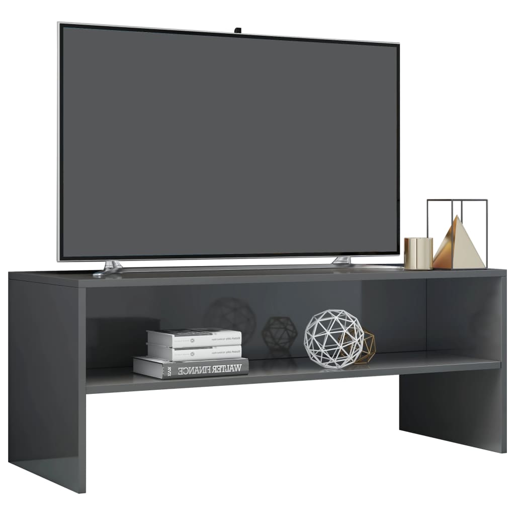 TV Cabinet High Gloss Grey Chipboard - 100×40×40cm