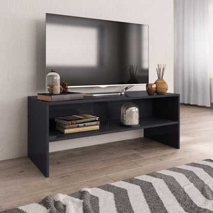 TV Cabinet High Gloss Grey Chipboard - 100×40×40cm
