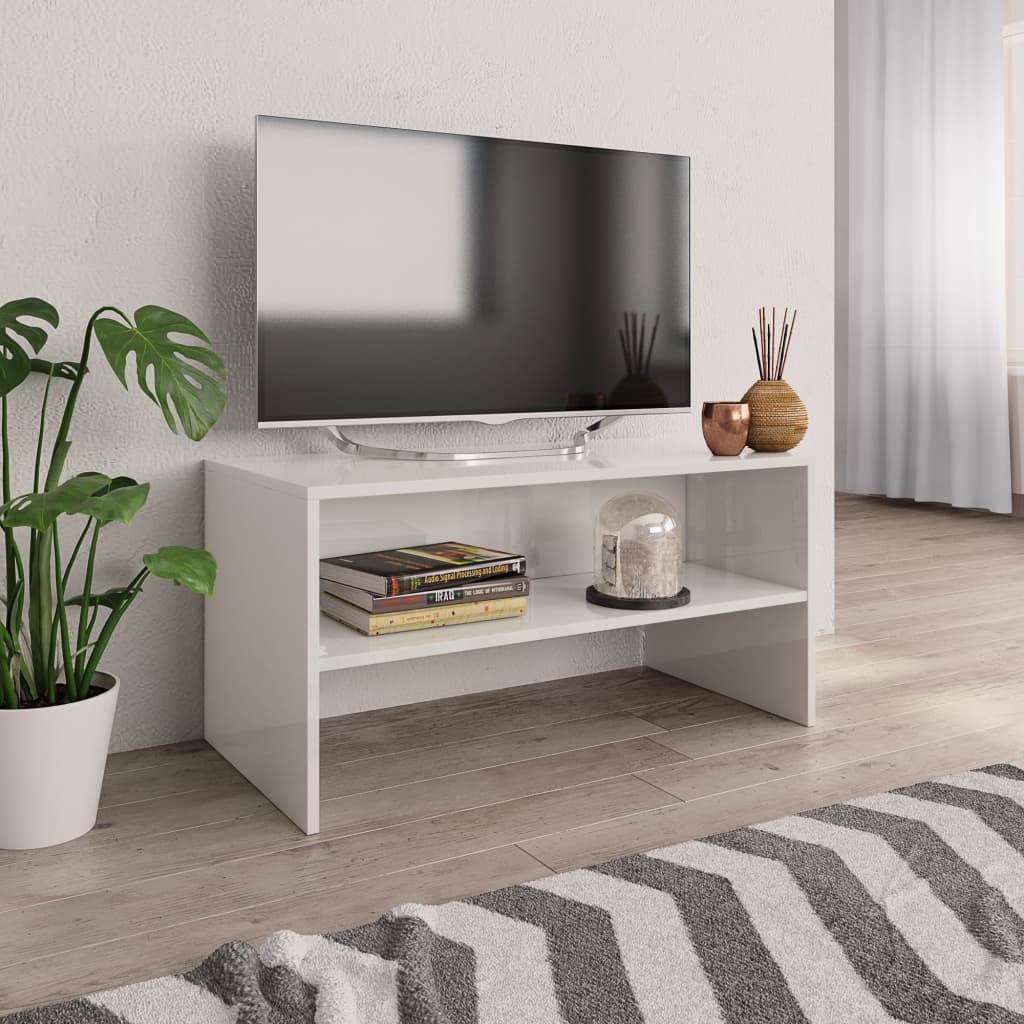 TV Cabinet High Gloss White Chipboard - 80×40×40cm