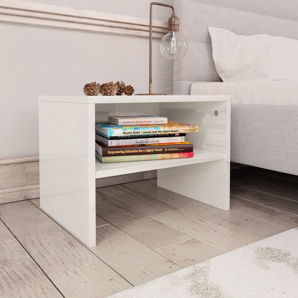 Bedside Cabinet High Gloss White Chipboard - 40×30×30cm