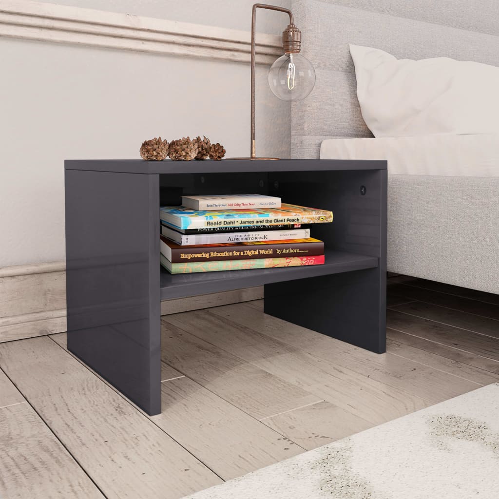 Bedside Cabinets 2 pcs High Gloss Grey Chipboard - 40×30×30cm