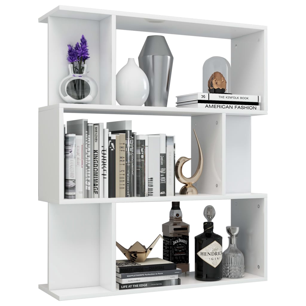 Book Cabinet/Room Divider High Gloss White Chipboard - 80×24×96cm