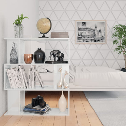 Book Cabinet/Room Divider High Gloss White Chipboard - 80×24×96cm