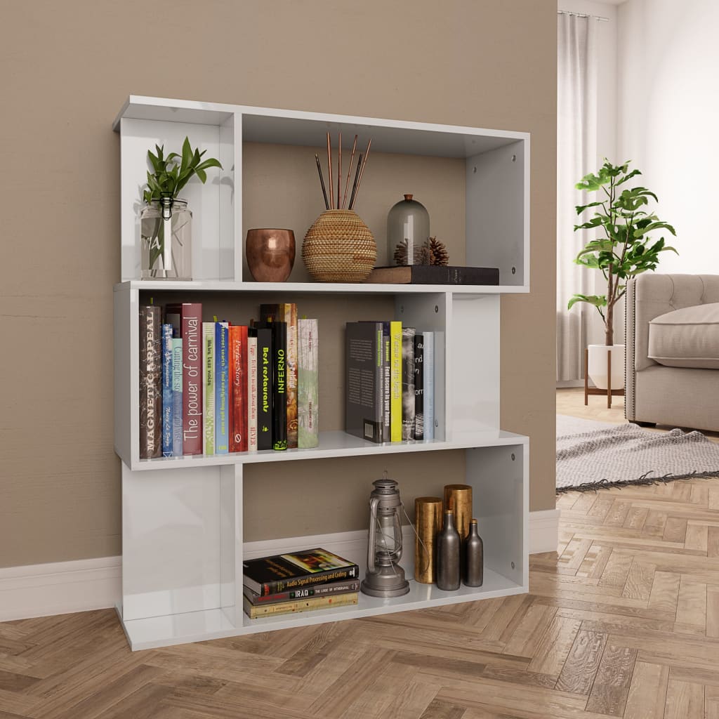 Book Cabinet/Room Divider High Gloss White Chipboard - 80×24×96cm