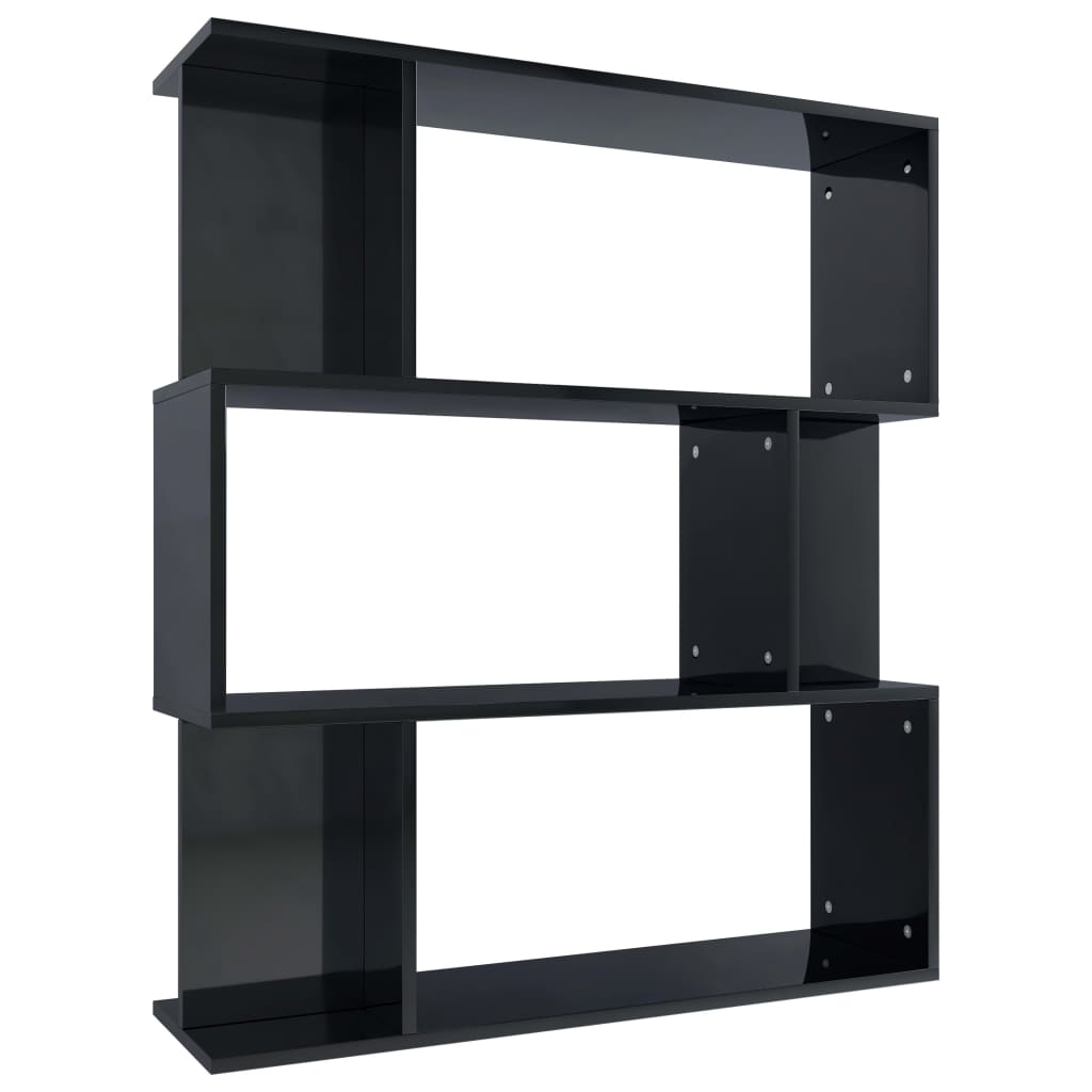 Book Cabinet/Room Divider High Gloss Black Chipboard - 80×24×96cm