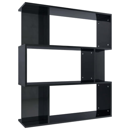 Book Cabinet/Room Divider High Gloss Black Chipboard - 80×24×96cm