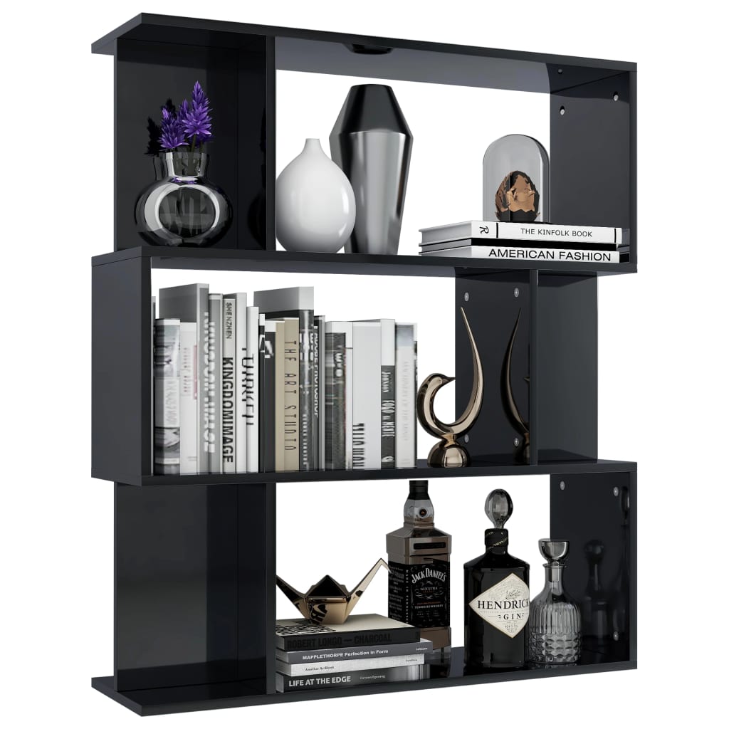 Book Cabinet/Room Divider High Gloss Black Chipboard - 80×24×96cm