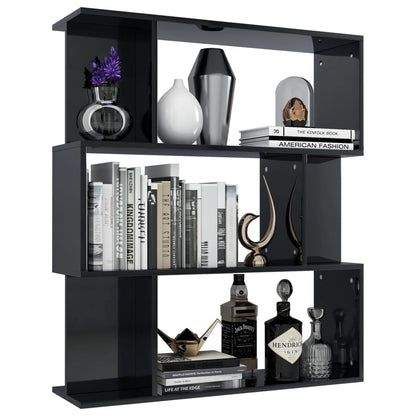 Book Cabinet/Room Divider High Gloss Black Chipboard - 80×24×96cm