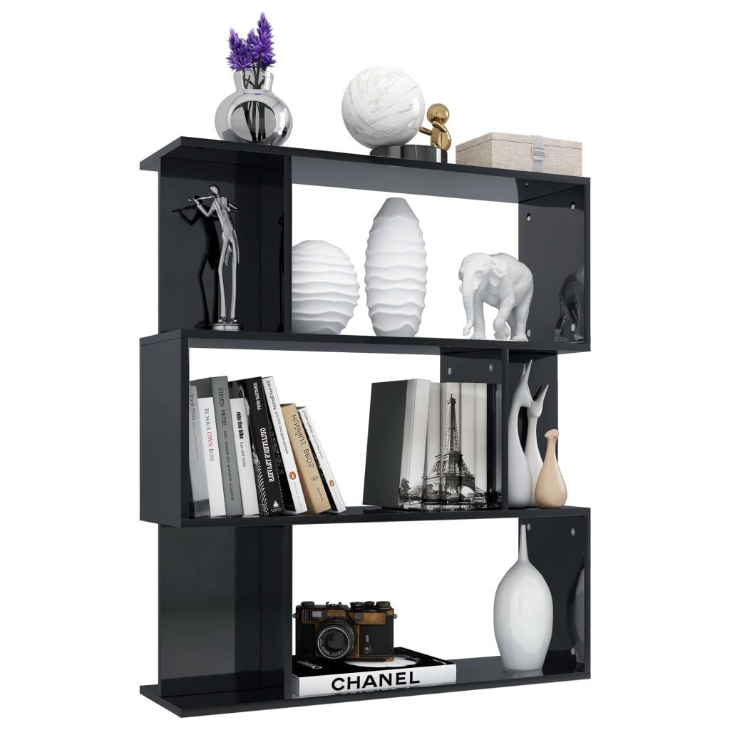 Book Cabinet/Room Divider High Gloss Black Chipboard - 80×24×96cm