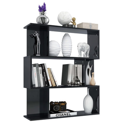 Book Cabinet/Room Divider High Gloss Black Chipboard - 80×24×96cm