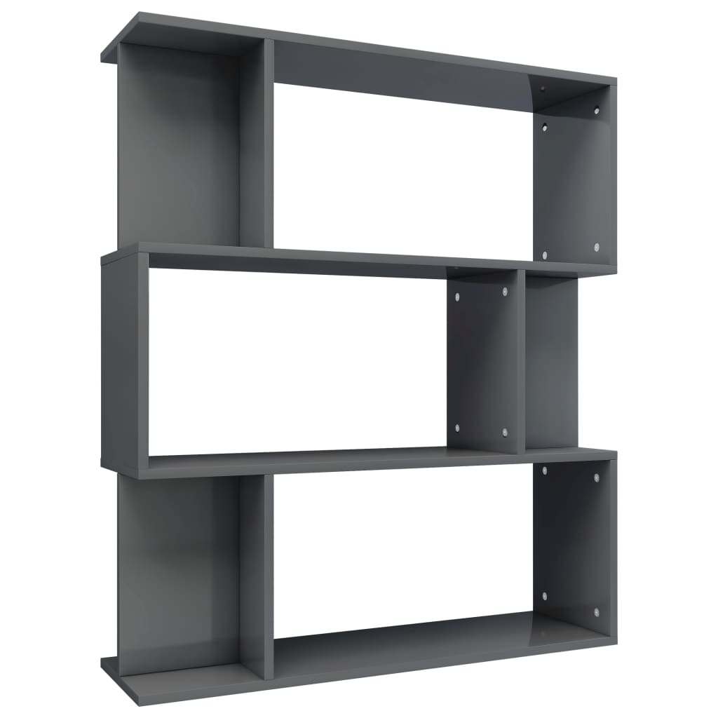 Book Cabinet/Room Divider High Gloss Grey Chipboard - 80×24×96cm