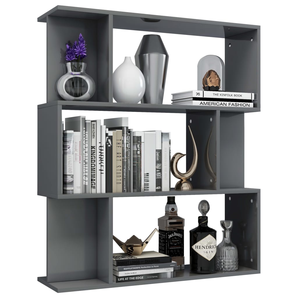 Book Cabinet/Room Divider High Gloss Grey Chipboard - 80×24×96cm