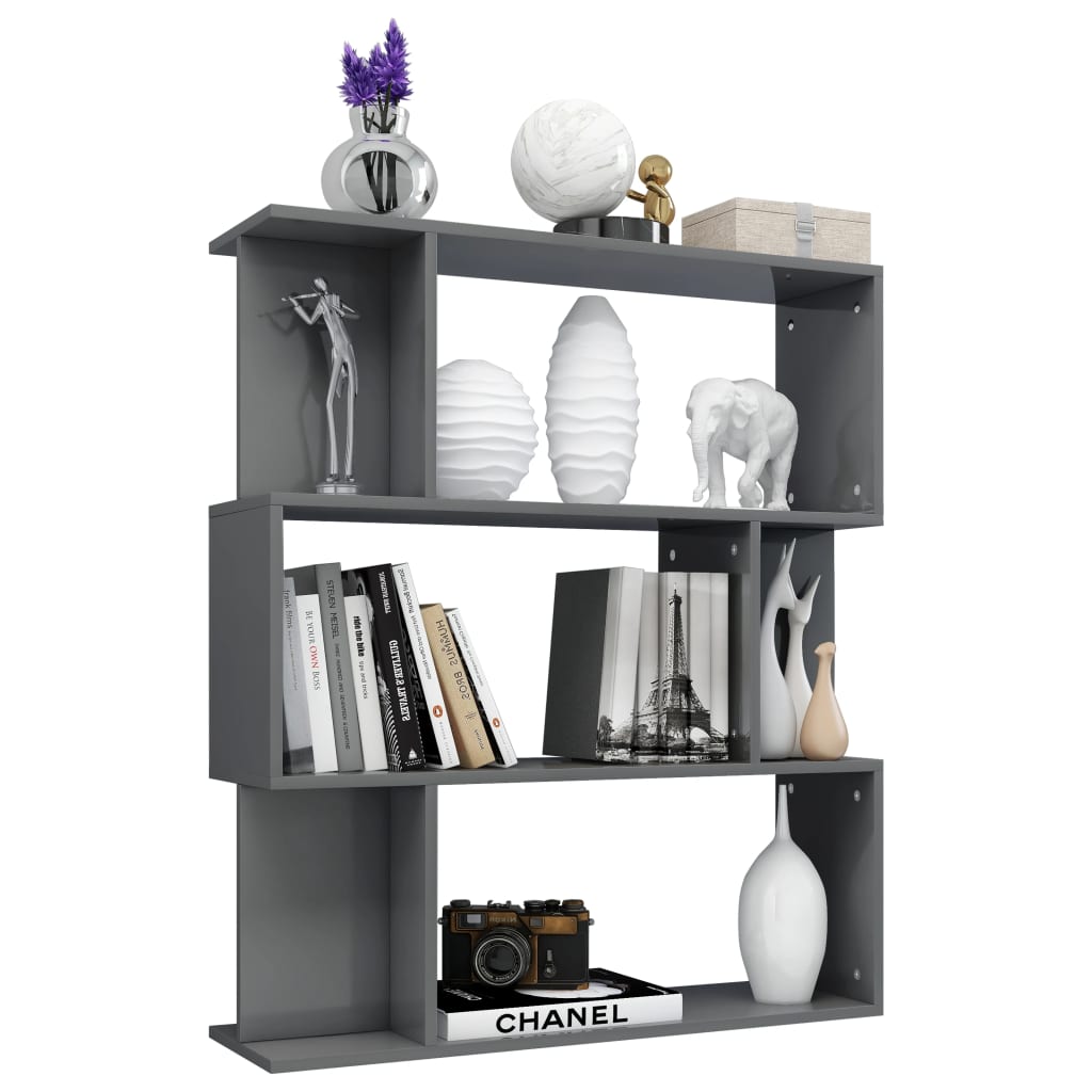 Book Cabinet/Room Divider High Gloss Grey Chipboard - 80×24×96cm