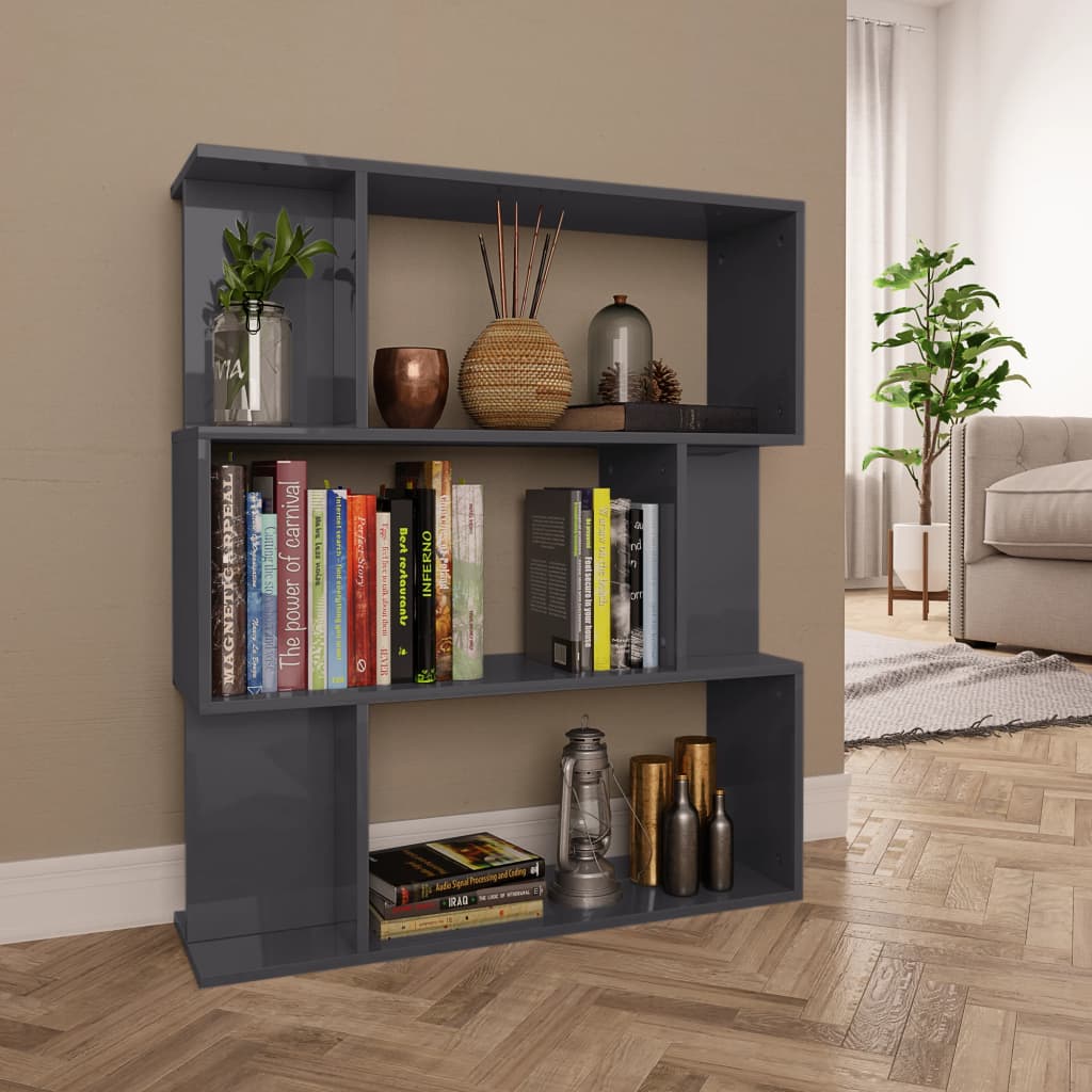 Book Cabinet/Room Divider High Gloss Grey Chipboard - 80×24×96cm