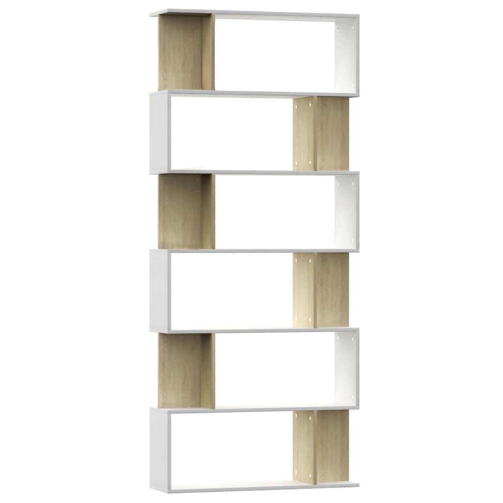 Book Cabinet/Room Divider White and Sonoma Oak Chipboard - 80×24×192cm