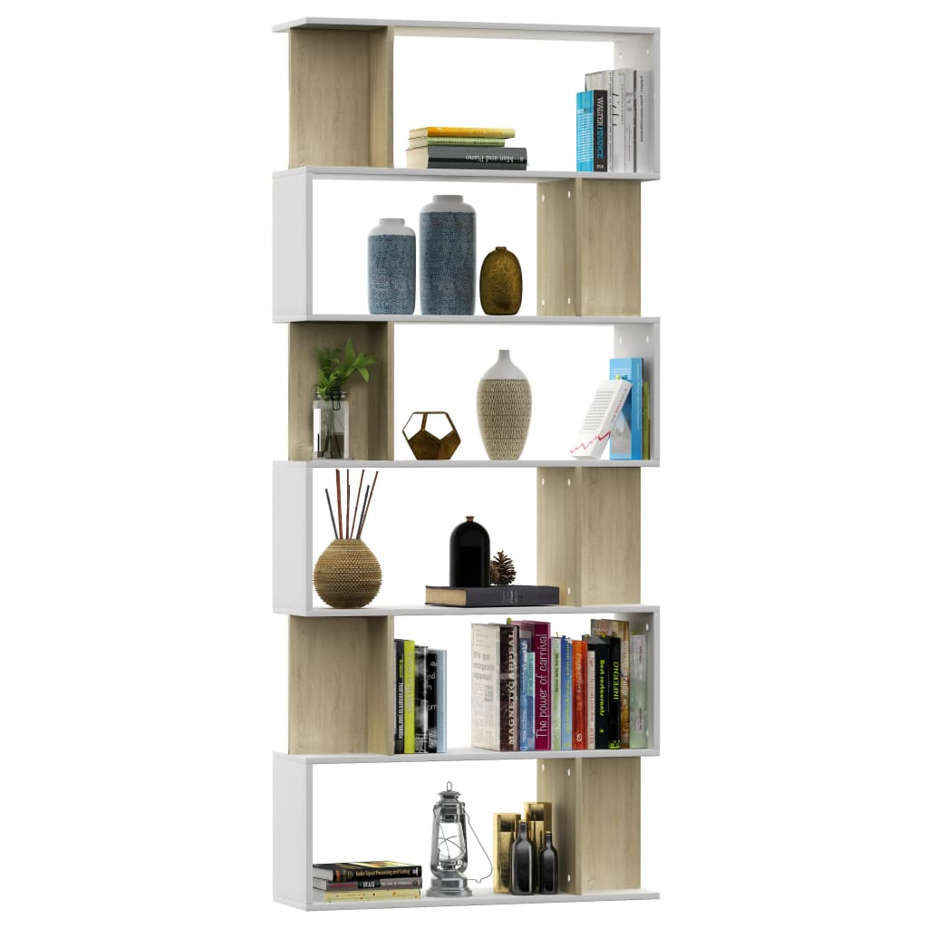 Book Cabinet/Room Divider White and Sonoma Oak Chipboard - 80×24×192cm