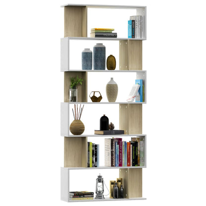 Book Cabinet/Room Divider White and Sonoma Oak Chipboard - 80×24×192cm