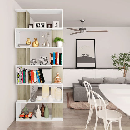 Book Cabinet/Room Divider White and Sonoma Oak Chipboard - 80×24×192cm