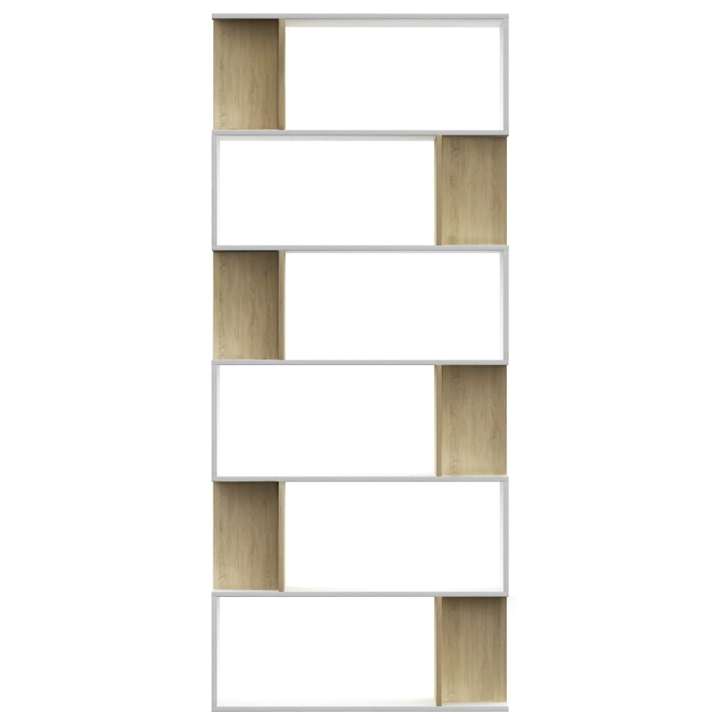 Book Cabinet/Room Divider White and Sonoma Oak Chipboard - 80×24×192cm