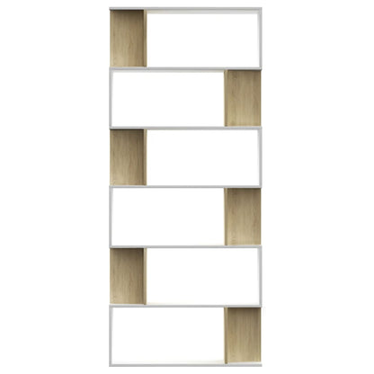 Book Cabinet/Room Divider White and Sonoma Oak Chipboard - 80×24×192cm