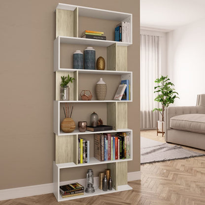 Book Cabinet/Room Divider White and Sonoma Oak Chipboard - 80×24×192cm
