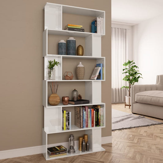 Book Cabinet/Room Divider High Gloss White Chipboard - 80×24×192cm