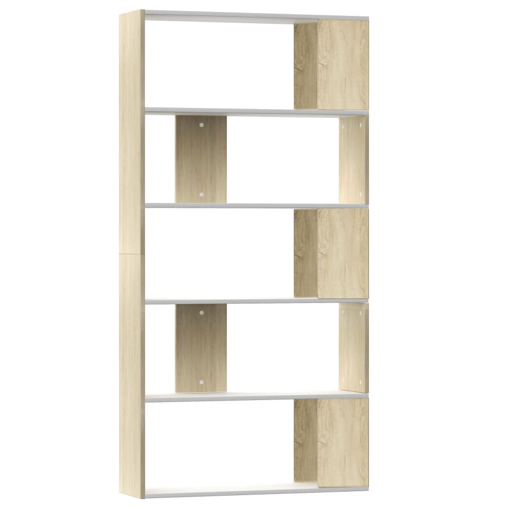 Book Cabinet/Room Divider White and Sonoma Oak Chipboard - 80×24×159cm
