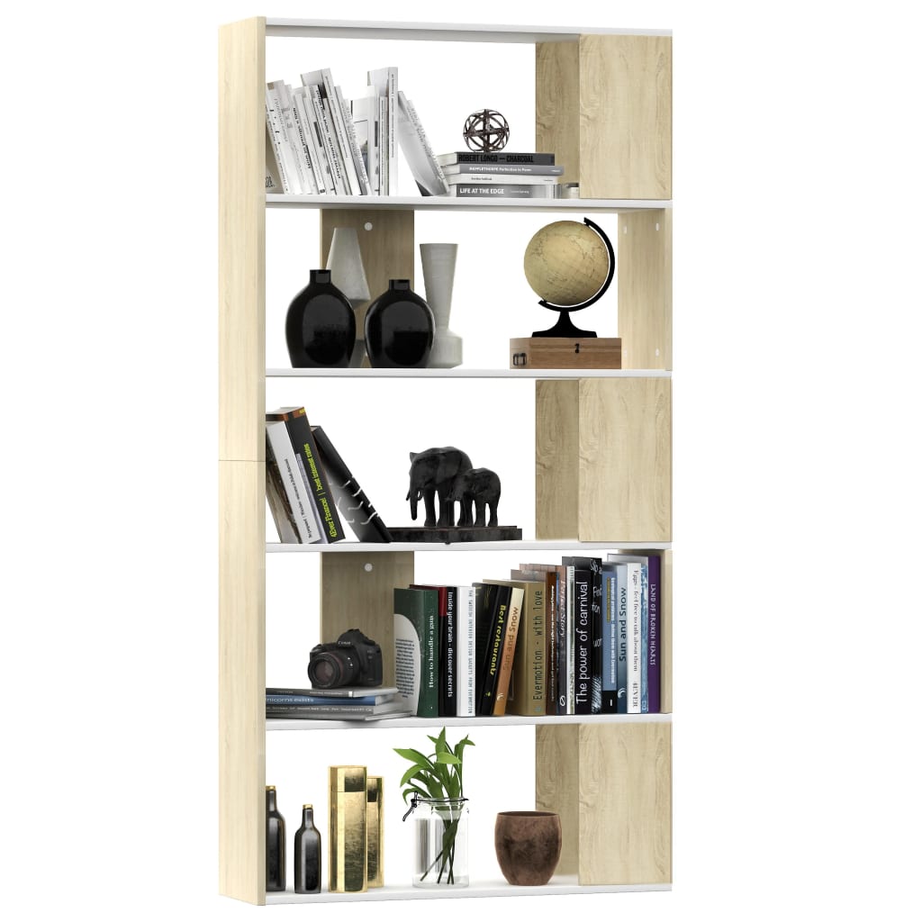 Book Cabinet/Room Divider White and Sonoma Oak Chipboard - 80×24×159cm