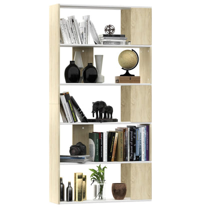 Book Cabinet/Room Divider White and Sonoma Oak Chipboard - 80×24×159cm