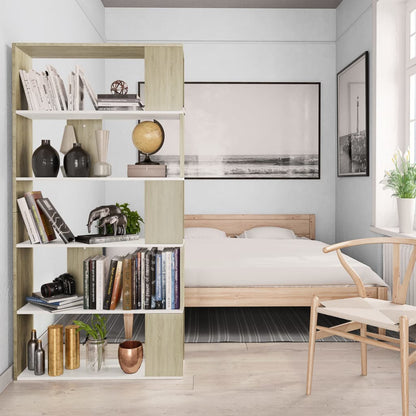 Book Cabinet/Room Divider White and Sonoma Oak Chipboard - 80×24×159cm