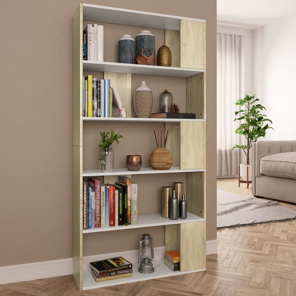 Book Cabinet/Room Divider White and Sonoma Oak Chipboard - 80×24×159cm
