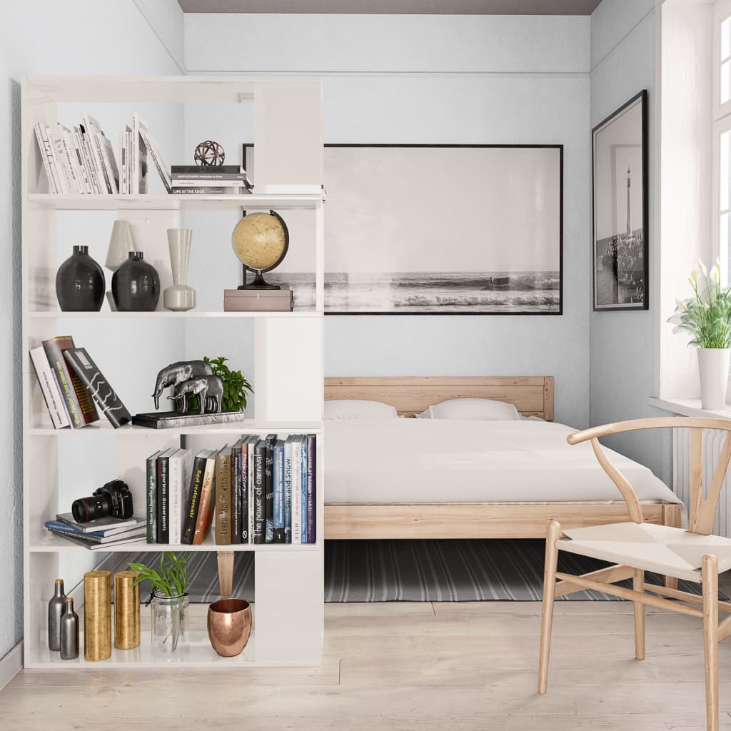 Book Cabinet/Room Divider High Gloss White Chipboard - 80×24×159cm
