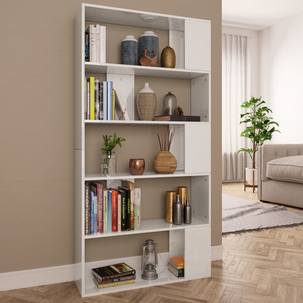 Book Cabinet/Room Divider High Gloss White Chipboard - 80×24×159cm