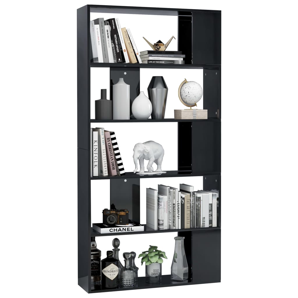 Book Cabinet/Room Divider High Gloss Black Chipboard - 80×24×159cm