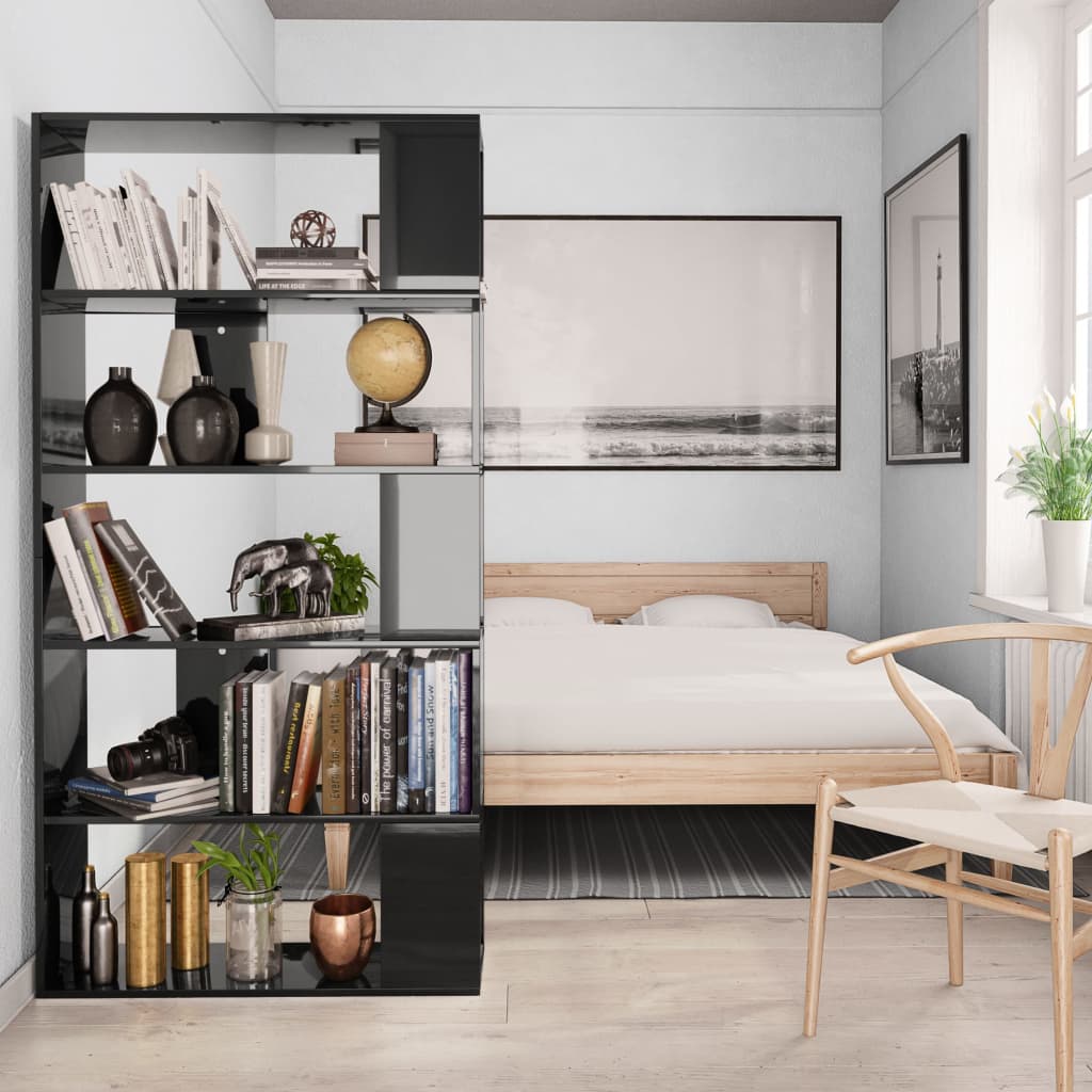 Book Cabinet/Room Divider High Gloss Black Chipboard - 80×24×159cm