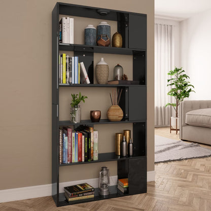 Book Cabinet/Room Divider High Gloss Black Chipboard - 80×24×159cm