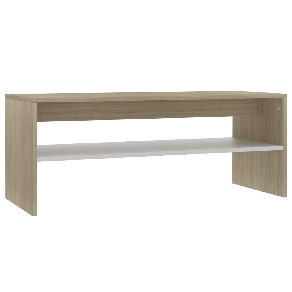Coffee Table White and Sonoma Oak Chipboard - 100×40×40cm