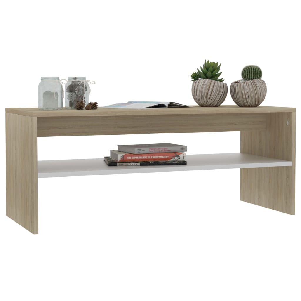 Coffee Table White and Sonoma Oak Chipboard - 100×40×40cm