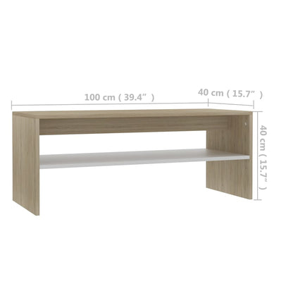 Coffee Table White and Sonoma Oak Chipboard - 100×40×40cm